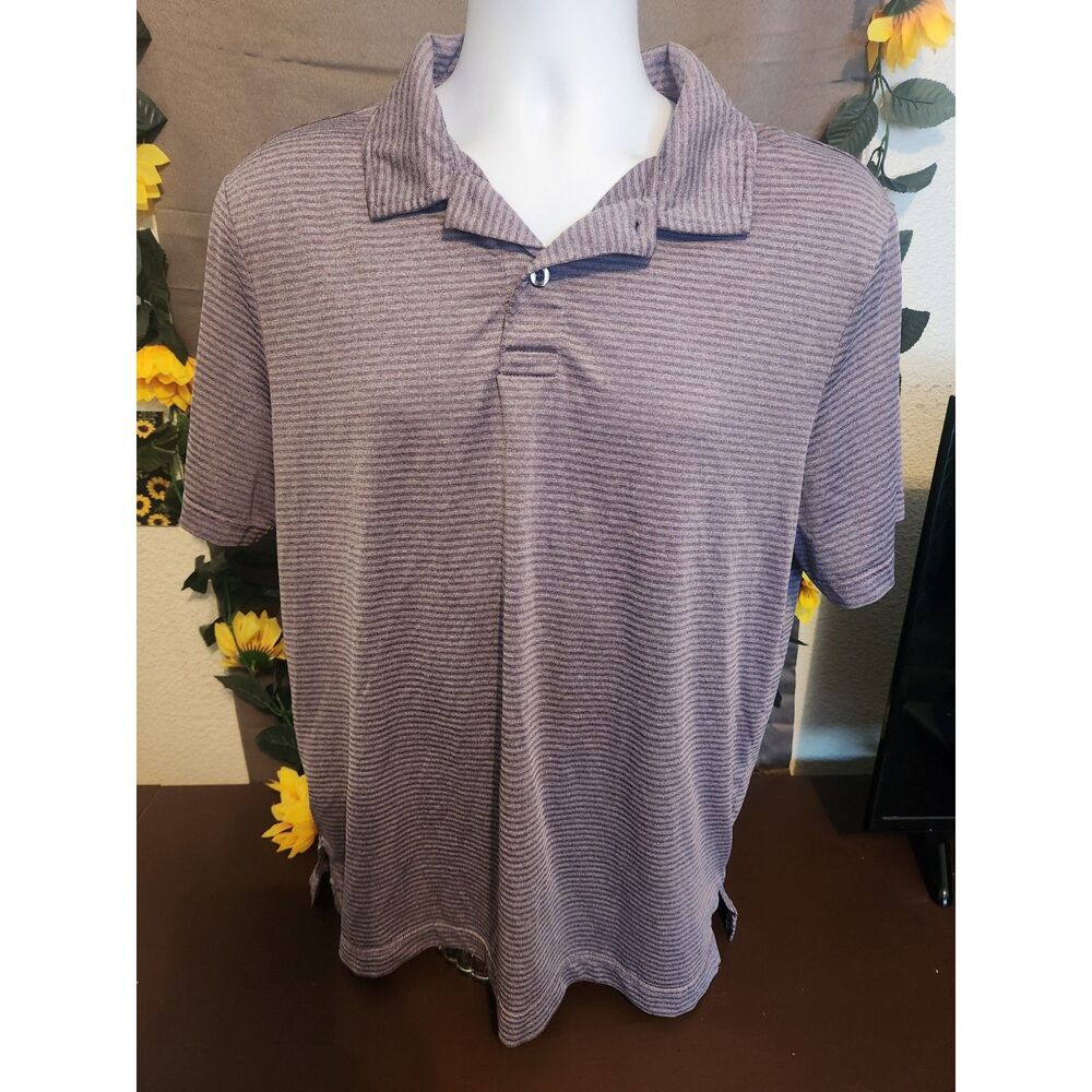32 Degrees Cool Mens Polo Shirt Purple Striped Performance Short Sleeve Large L